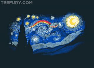   ACROSS THE STARRY NIGHT Nyan Cat / Vincent Van Gogh MENS XL T SHIRT