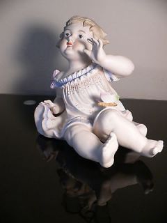 Antique Bisque Porcelain Piano Baby German Doll Butterfly VTG Old 