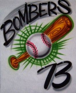 Airbrush Personalized T shirt Baseball/Bat Design With Name Number
