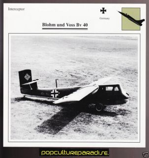 blohm und voss bv 40 german airplane atlas picture card