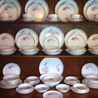 Vtg Antique Dish Set W S George 60pc 1940s Peach Blossom Pink Bolero 
