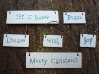   Small Little Wooden Xmas Word Hanging Sign Gift Tag Style Novelty