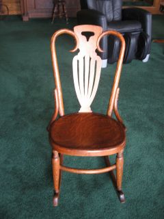 antique tiger oak bentwood small rocking chair 