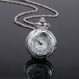   Silver Antique Style Xmas Gift Necklace Chain Quartz Pocket Watch +Box
