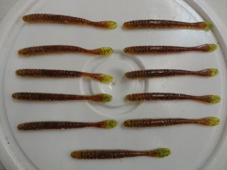 Bulk 4 Paddle Tail Worms, Brown/Green w/Green Flake, 11 Count (New 