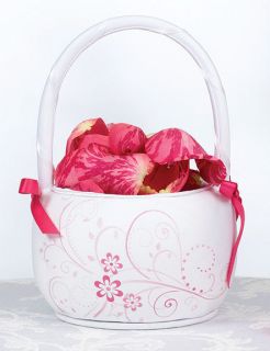 pink floral flower basket flower girl basket one day shipping