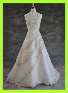  ALINE HALTER NECKLINE LAYERED ORGANZA WEDDING DRESS SIZE 16 OR CUSTOM