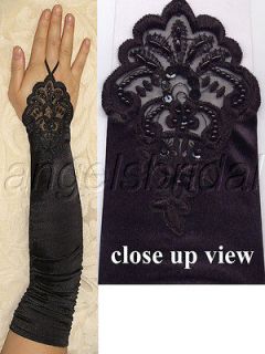   FINGERLESS LACE STRETCH SATIN BRIDAL WEDDING DRESS GOWN COSTUME GLOVES