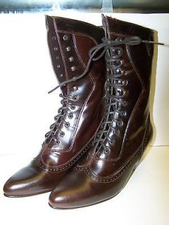 new OAKTREE FARMS STEEPLE BRANDY LEATHER GRANNY STYLE LACE UP BOOT 