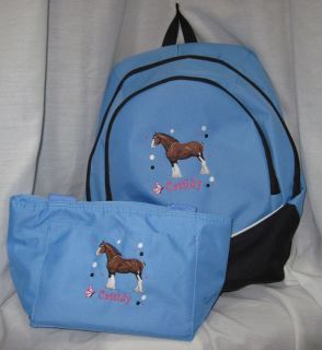 clydesdale horse backpack lunch bag blue personalized one day shipping
