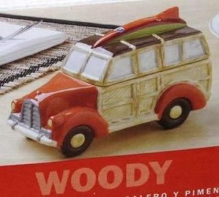 Clay Art Woody Station Wagon Car Surf Beach Salt Pepper Shakers NIB