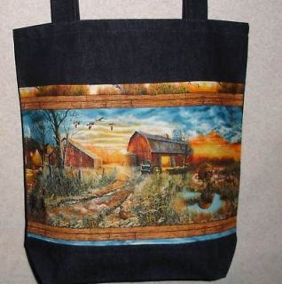 new handmade lg country fall barn turkey hunt tote bag
