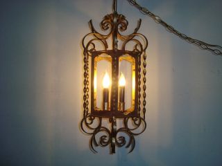  WROUGHT IRON SWAG LIGHT CEILING LIGHT RUSTIC COUNTRY NO PANES WORKS