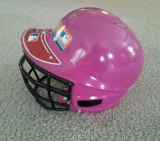 Rawlings Youth Pink Batting helmet with pony tail slot and faceguard