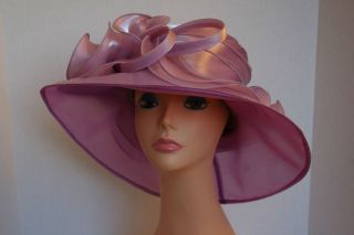   Church Kentucky Derby Organza Swirl Purple Med Brim Dress Hat C08009