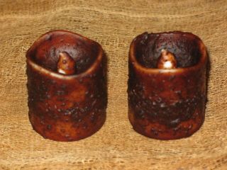Set of 2 LED Timer Votive Candles. Primitive Country Battery Operated