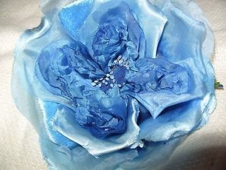 VINTAGE MILLINERY FLOWER 5 Organza Velvet Satin Blue Rose Hat Trim 