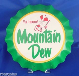 MOUNTAIN DEW COLA SODA POP YAHOO Metal Tin Sign Bottle Cap Wall 3D 