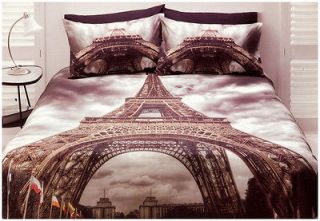 Paris Quilt Doona Cover Set Queen Size Bedding Eiffel Tower Travel 