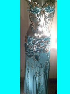 lightly blue professional belly dance costume 5 pieces set NEW