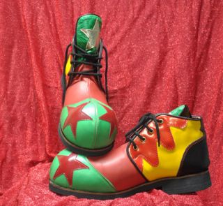   real leather clown shoes bombe Black,red,yell​ow & green w/stars