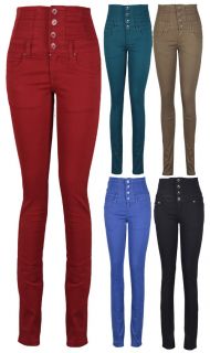 New Ladies High Waisted Coloured Jeans Womens Skinny Leg Slim Fit 