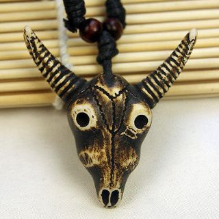 Charming Ethnic Tribal Carved Sheep Goat Totem Resin Pendant Necklace