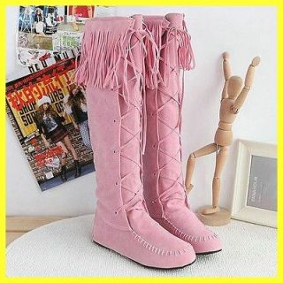 New Women Yellow Thread Tassels Fashion Knee High Boots Lb223
