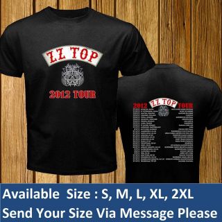 ZZ Top Rock Band Concert Tour date July sept 2012 Black 2side T shirt 
