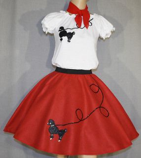 PC Red 50s Poodle Skirt outfit Girl Sizes 5,6,7 W 18 23 Length 18 