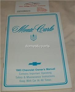 1983 chevrolet monte carlo new owners manual