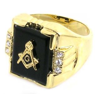 MR33 9 Masonic Freemason Mens Ring Genuine Onyx Size 9