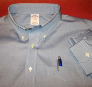   Button Down Shirt XL 17 x 34 Non Iron Cotton Front Pocket Blue