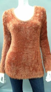 525 America Misses M Pullover Sweater Orange Fur Top Designer Fashion 