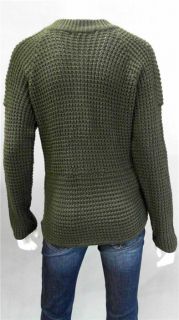 525 America Waffle Zip Misses s Wool Full Sweater Loden Green Knit Top 