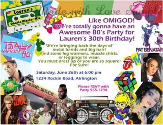 80s Theme Collage Personalized Birthday Party Invitations