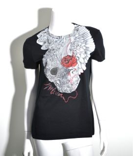 Alexander McQueen Ruffle Skull T Shirt UK 8 US 6 It 40