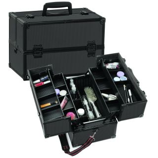 All Black Pro Aluminum Makeup Cosmetic Train Case Kit Box Organizer 