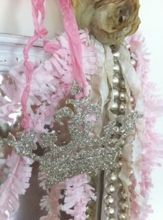 OMG Large Glass Glitter Metal Crown French Shabby Chic