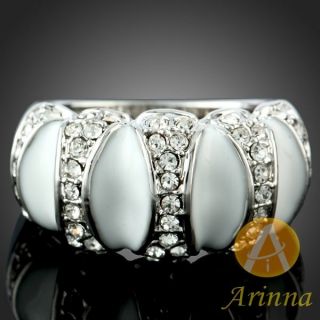 ARINNA Clear Band Finger Ring Ivory Sink White Gold Plated Swarovski 