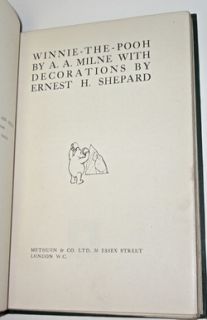 Milne A A Winnie The Pooh First Edition Childrens 1926