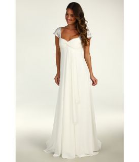 Nicole Miller Chiffon Gown With Embellished Cap Sleeves    