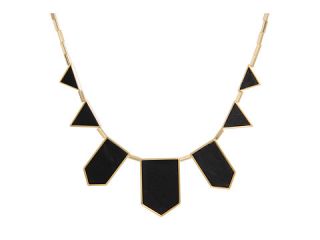 House of Harlow 1960 Plated Five Station Black Leather Necklace