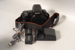 Sony A55 DSLR Camera Body Strap Charger 2 Batteries USB Cable Great 