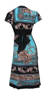 Blue & Black Border Print Stretch Day Dress Aaliyah Size 8 New
