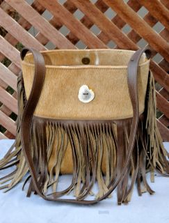 Southwest Abbie Caplin Brizillian Hair on Cowhide Fringe Leather Bag 