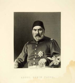 1878 Steel Engraving Abdul Kerim Pasha Ottoman Officer Russo Turkish 