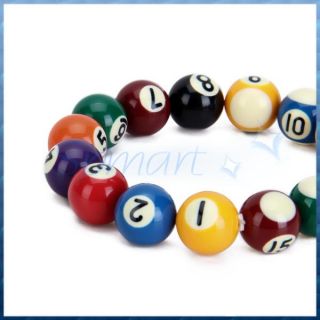 15 Assorted Color Billiards Pool Balls Charm Beads Bracelet Wristband 
