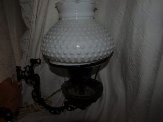 VINTAGE Cast Iron Electric Wall Mount Lamp Hob Nail Milk Glass 