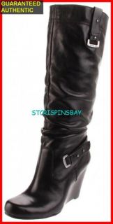 Guess Mabele Black Leather Tall Boots 9 5 New Retail $199 Knee High 